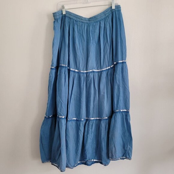 Blue Cotton Hippie Boho long Maxi skirt one size - Picture 2 of 9